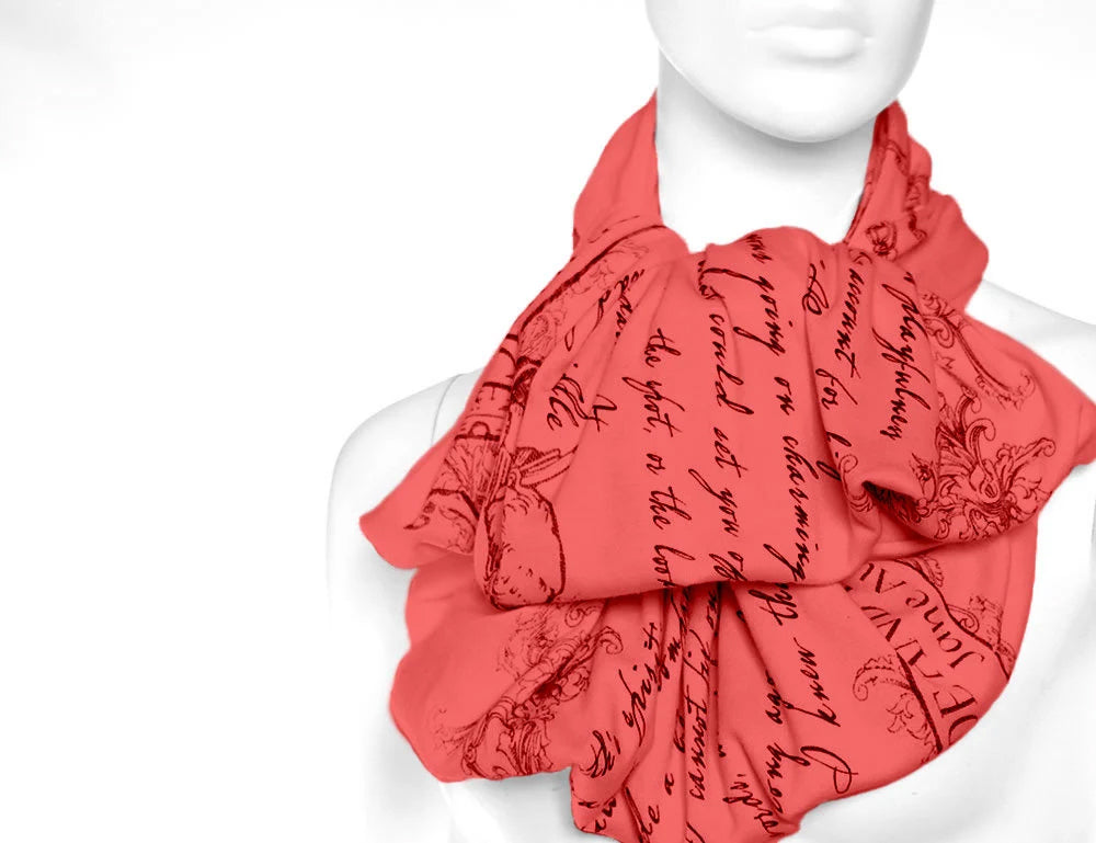 Pride and Prejudice book scarf by Jane Austen CORAL
