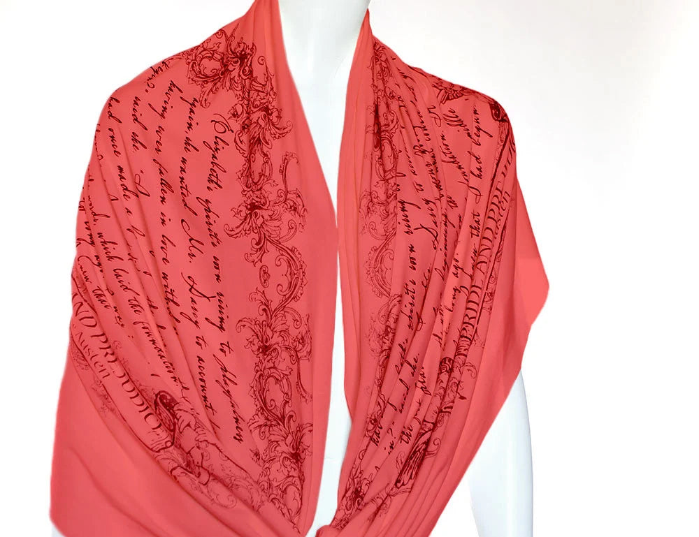 Pride and Prejudice book scarf by Jane Austen CORAL