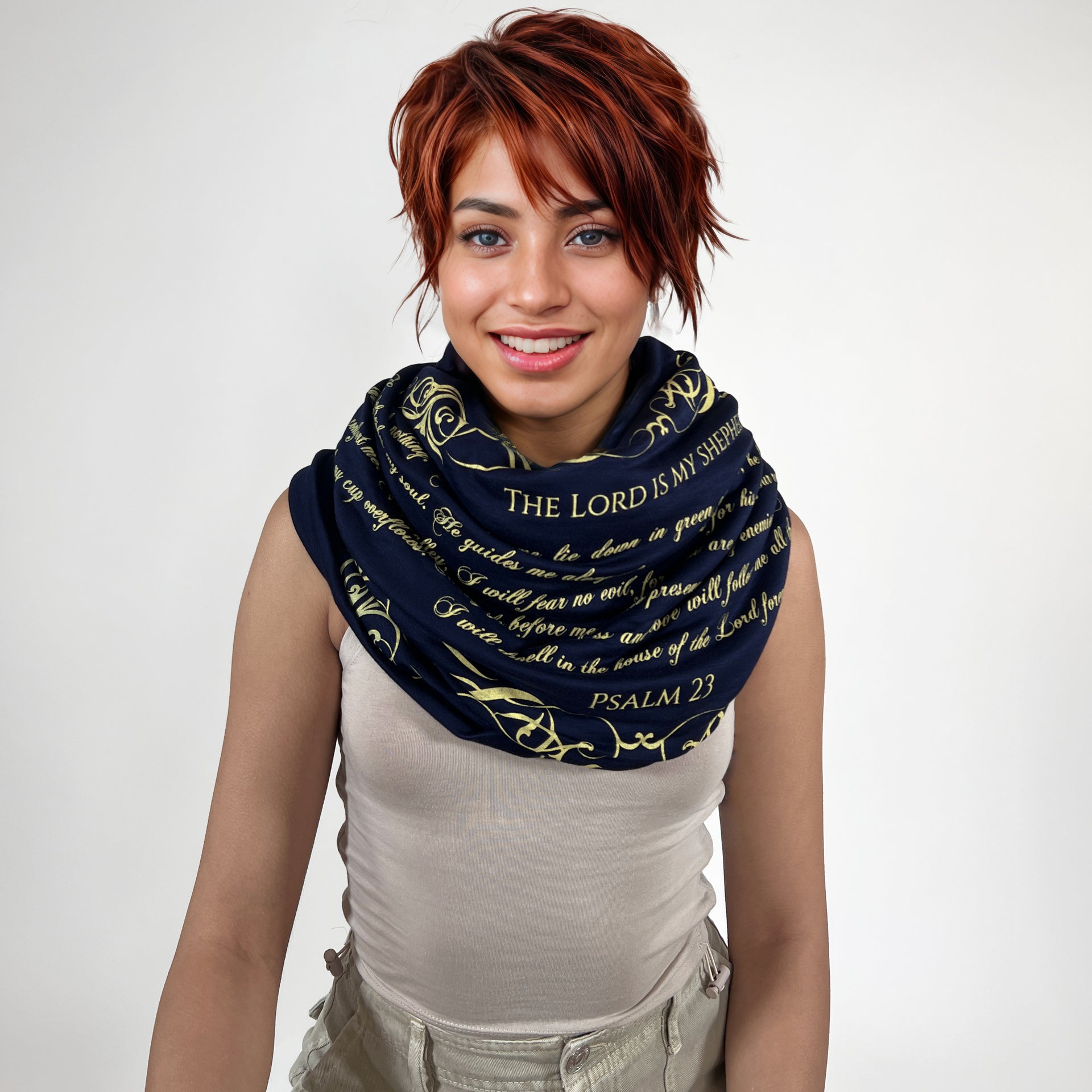The BIBLE book scarf  PSALM 23  NAVY BLUE