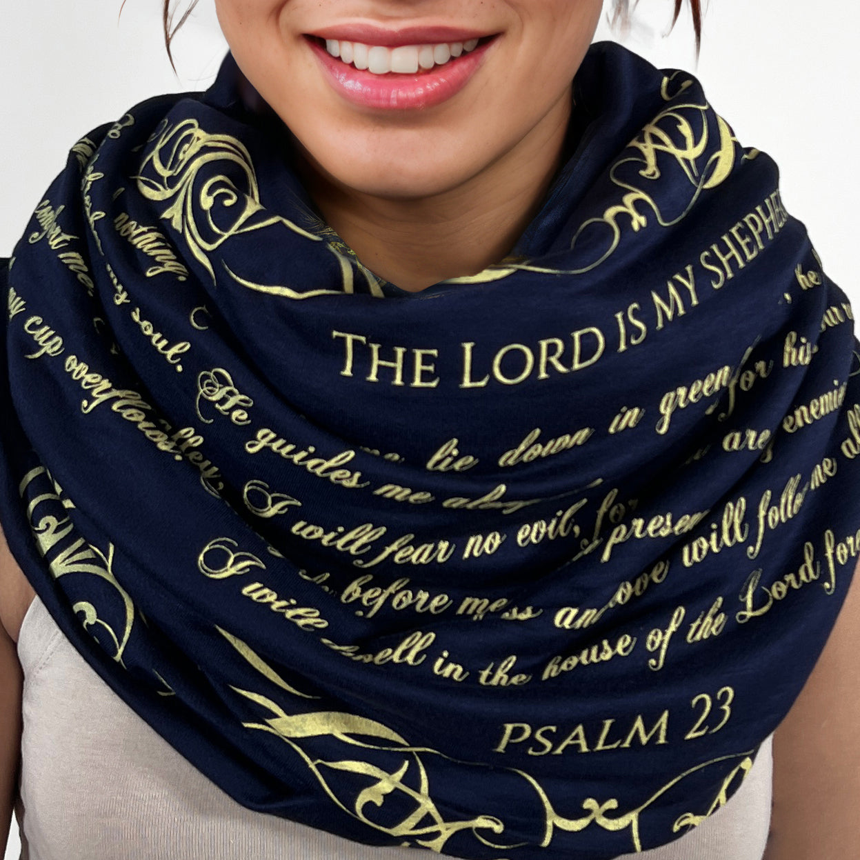 The BIBLE book scarf  PSALM 23  NAVY BLUE
