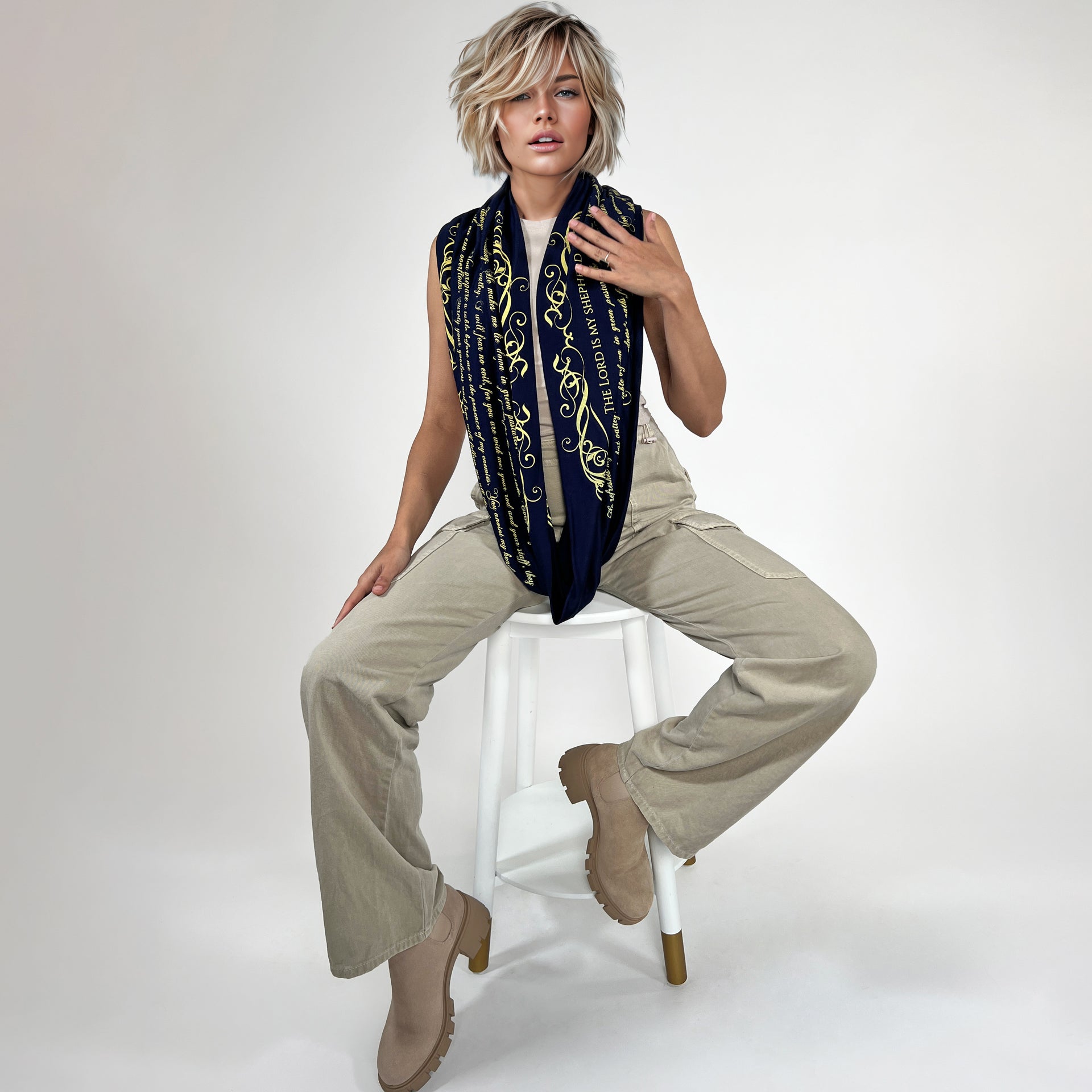 The BIBLE book scarf  PSALM 23  NAVY BLUE