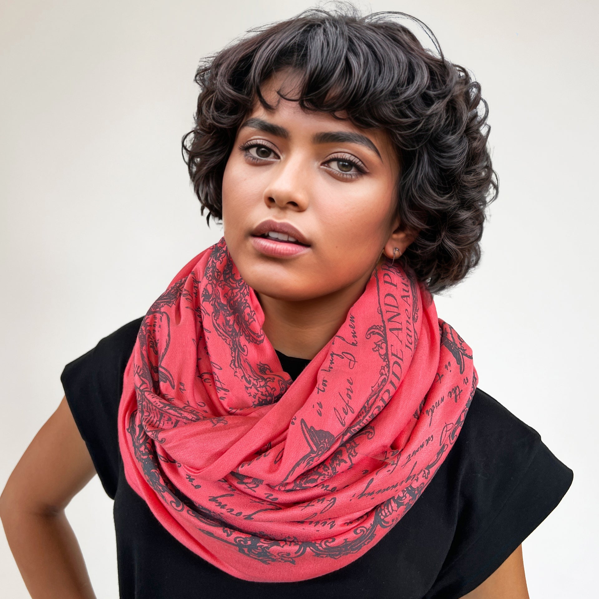 Pride and Prejudice book scarf by Jane Austen CORAL