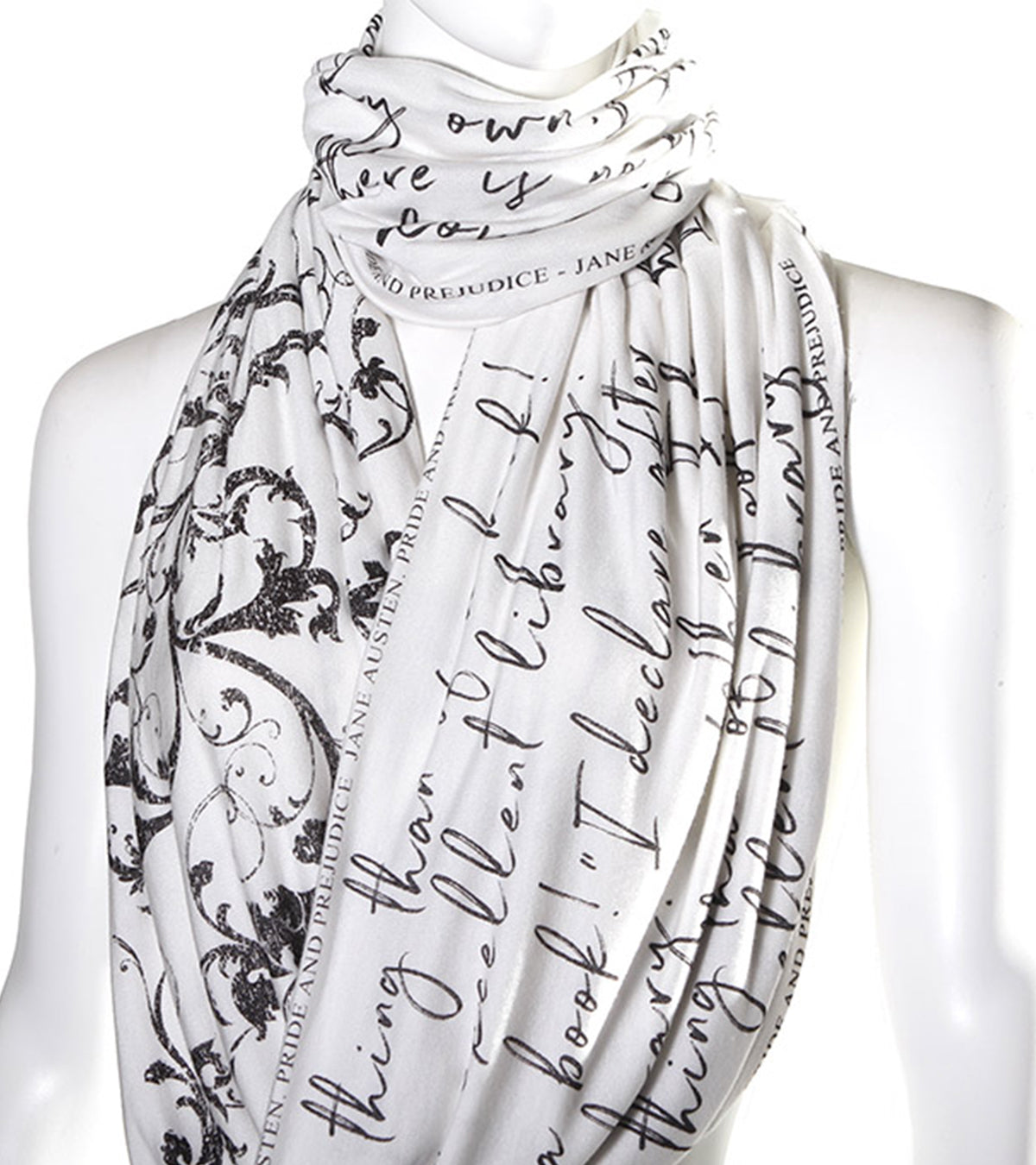 "Pride and Prejudice" book scarf. "The Library" Quote