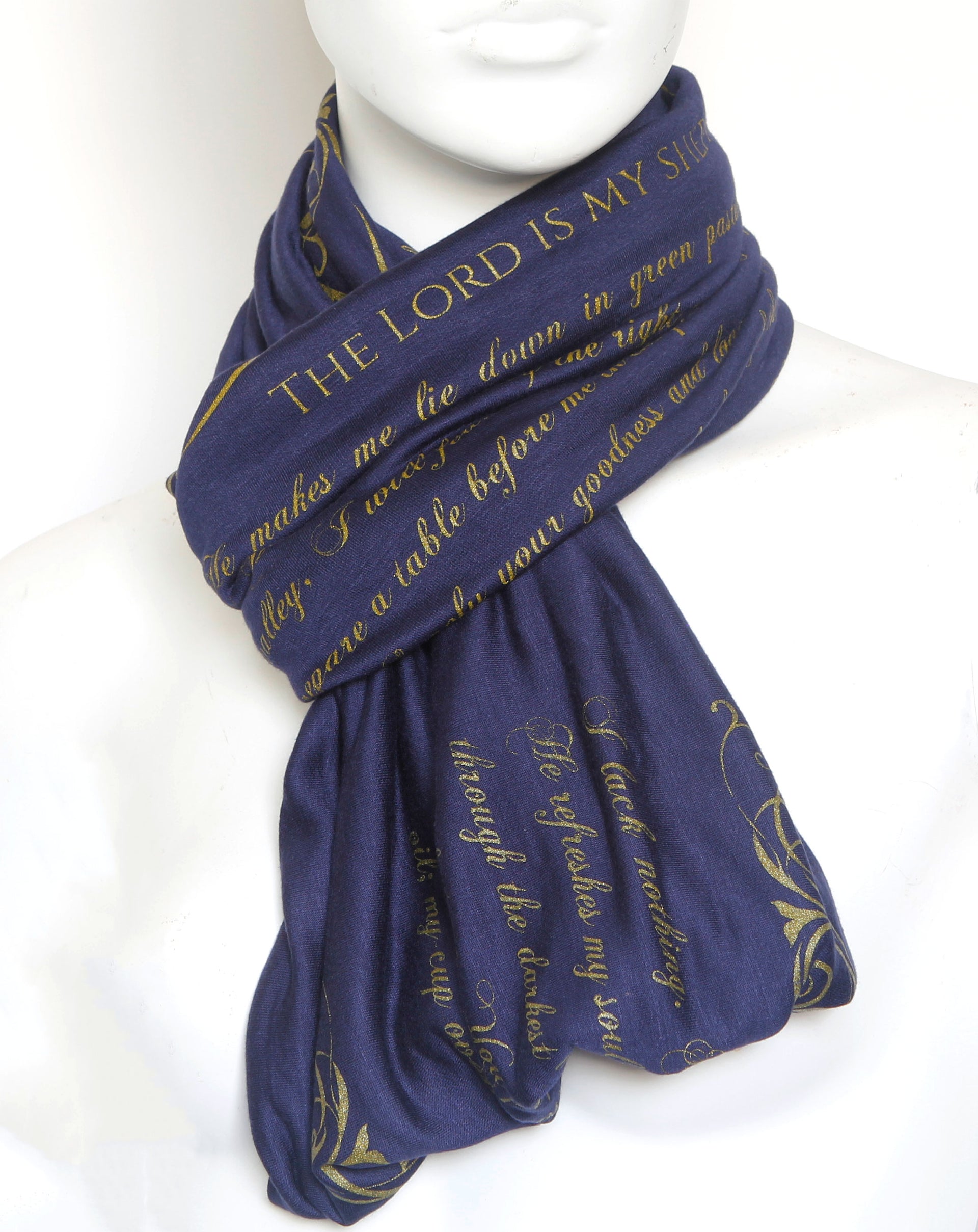 The BIBLE book scarf  PSALM 23  NAVY BLUE