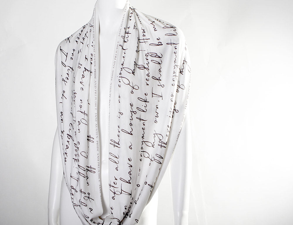 "Pride and Prejudice" book scarf. "The Library" Quote